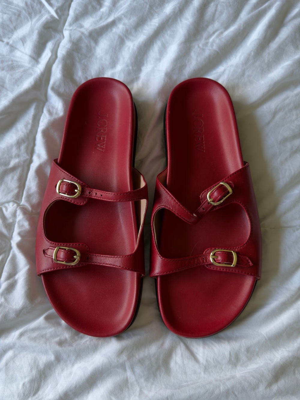 J. Crew Red Leather Double-Buckle Slide Sandals